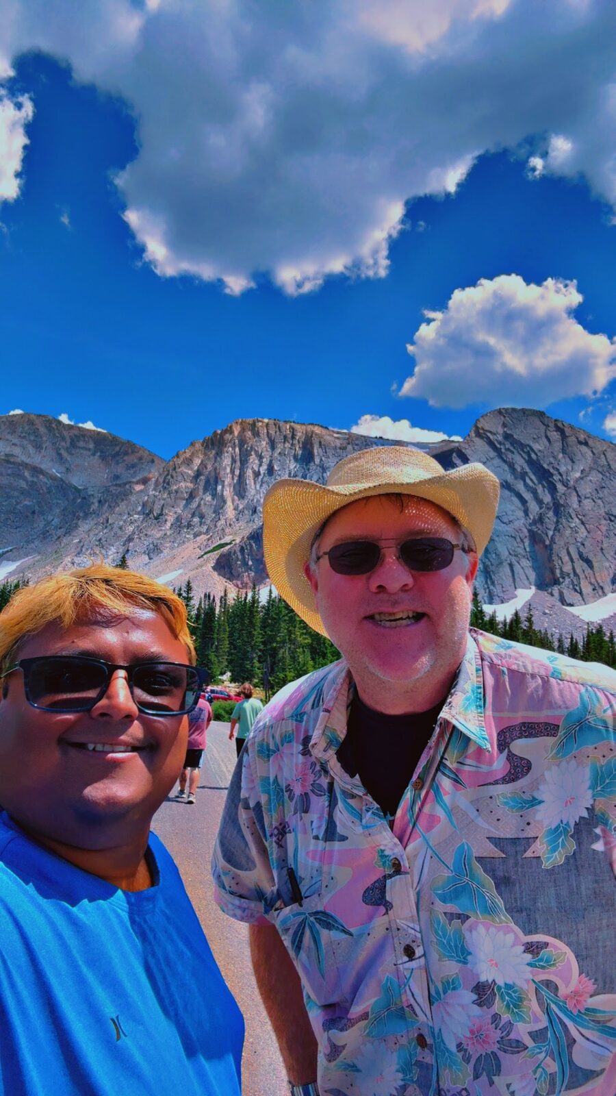 Troy Puls with a friend in front of the Snowy Range mountains in Wyoming